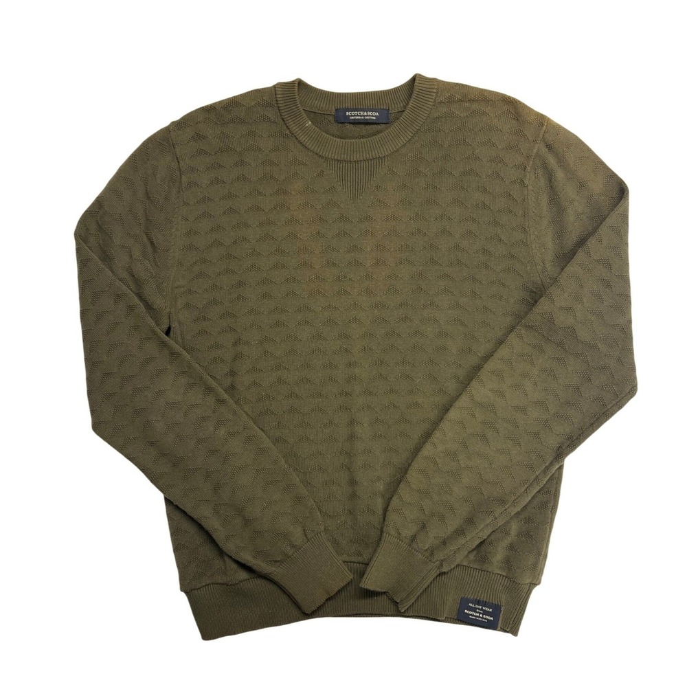Scotch & Soda Mens Olive Green Textured Knit Crewneck Sweater Size M